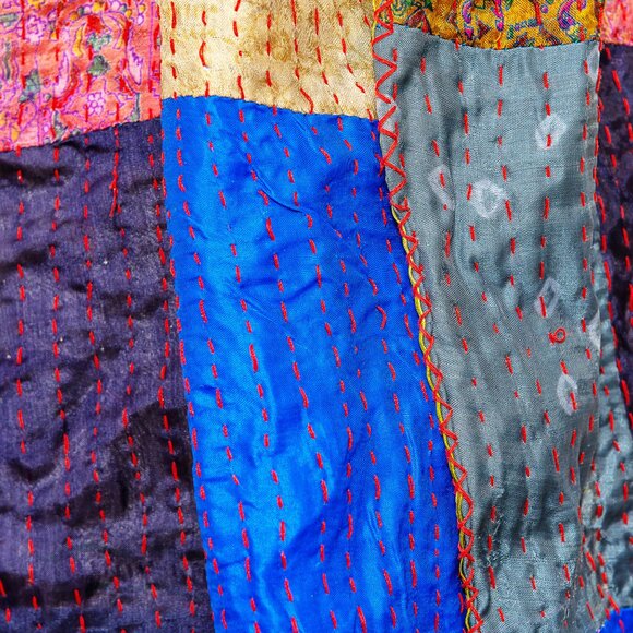 Taj Hotel Home Decor Kantha Silk Scarve | 1-Piece | Multicolor | 18"x72" - Picture 3 of 3